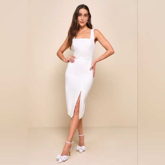 Lulus Baby, You're The One White Sleeveless Bodycon Midi Dress M Wedding Party - Picture 2 of 9
